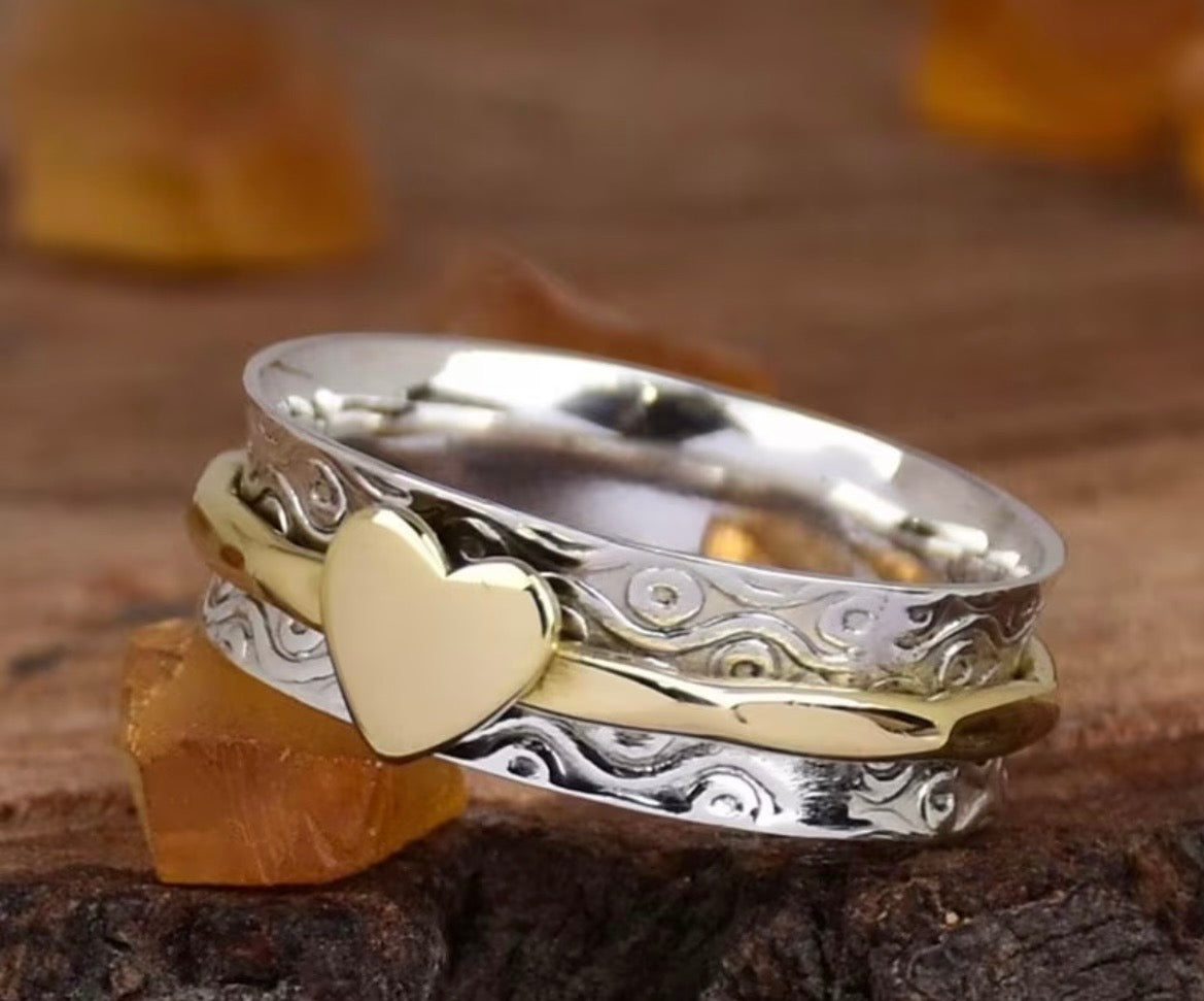Celtic Silver & Gold Vintage Heart Ring