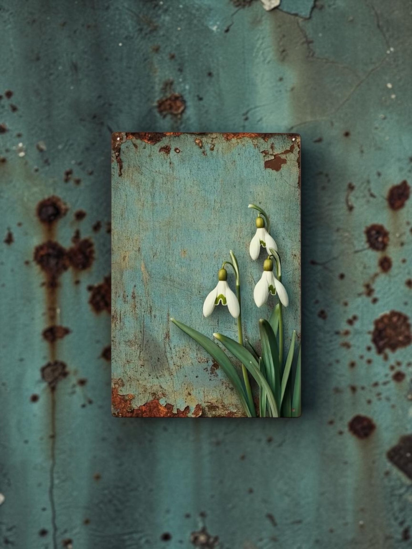 Decorative tile with floral design on a textured blue surface