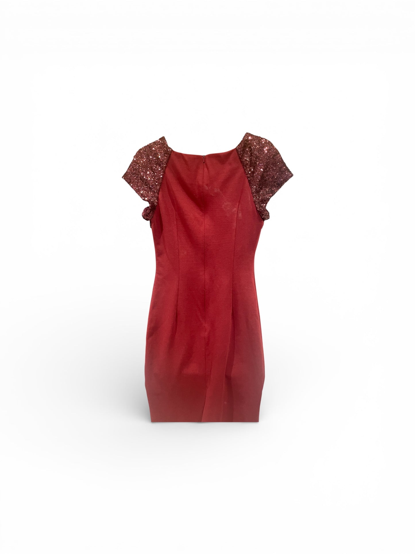 Red dress with sequin sleeves on a white background