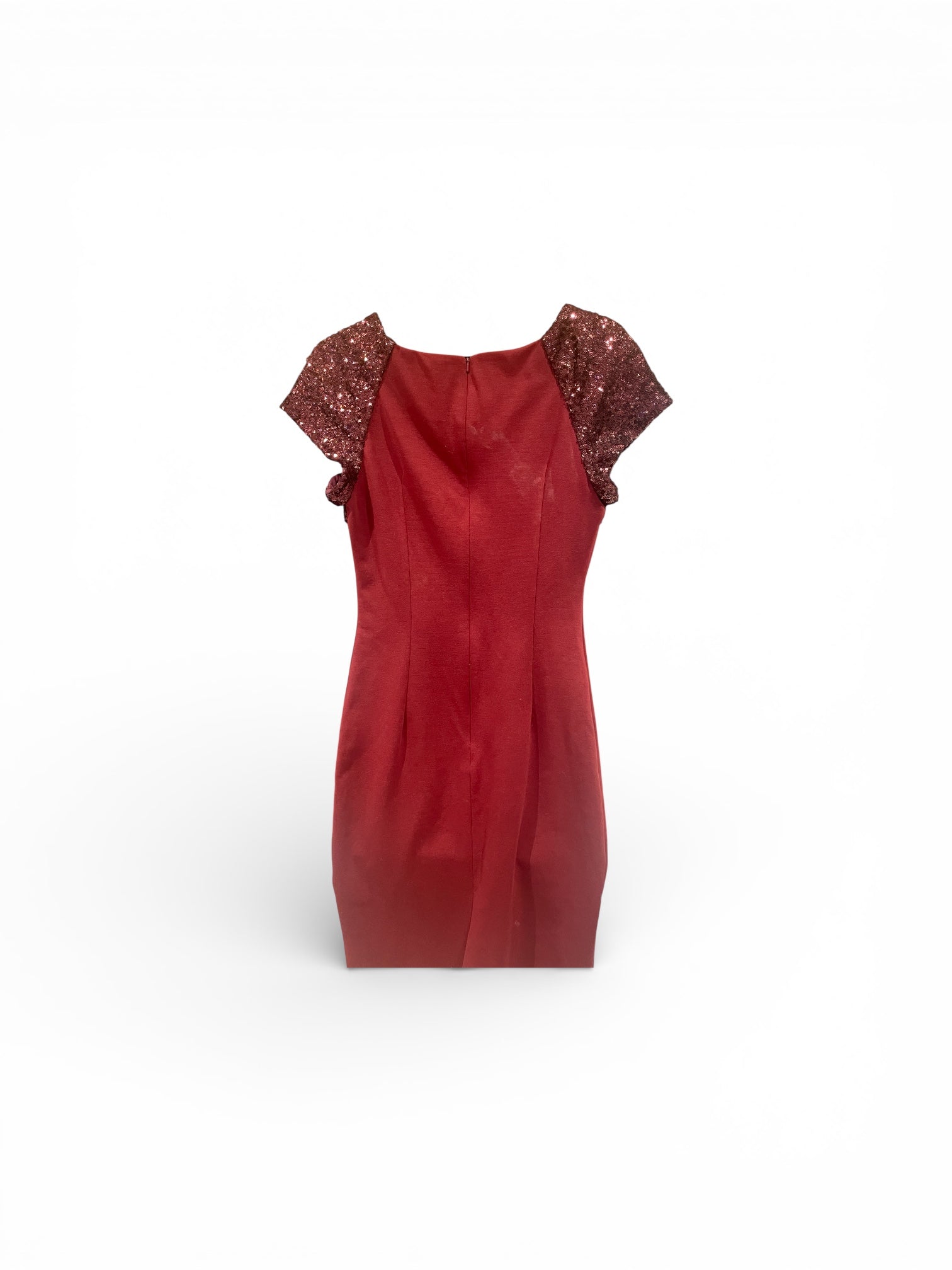Red dress with sequin sleeves on a white background