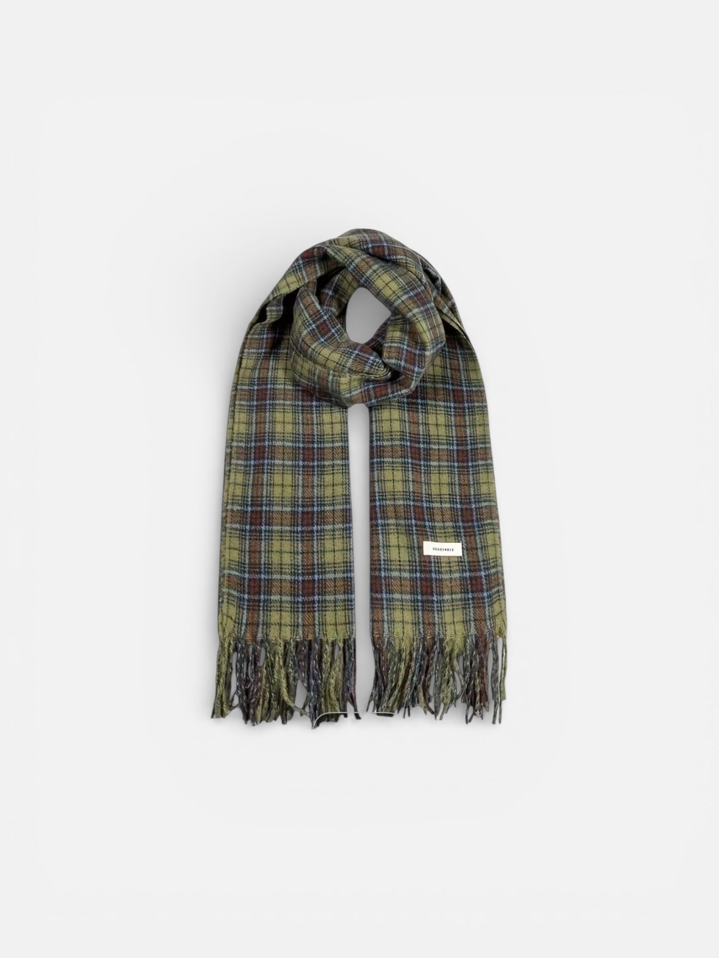 Plaid scarf with fringes on a white background
