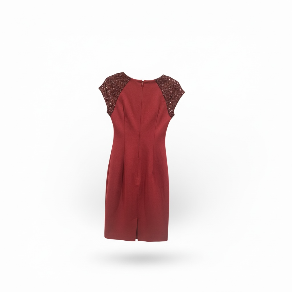 Red dress with lace sleeves on a white background