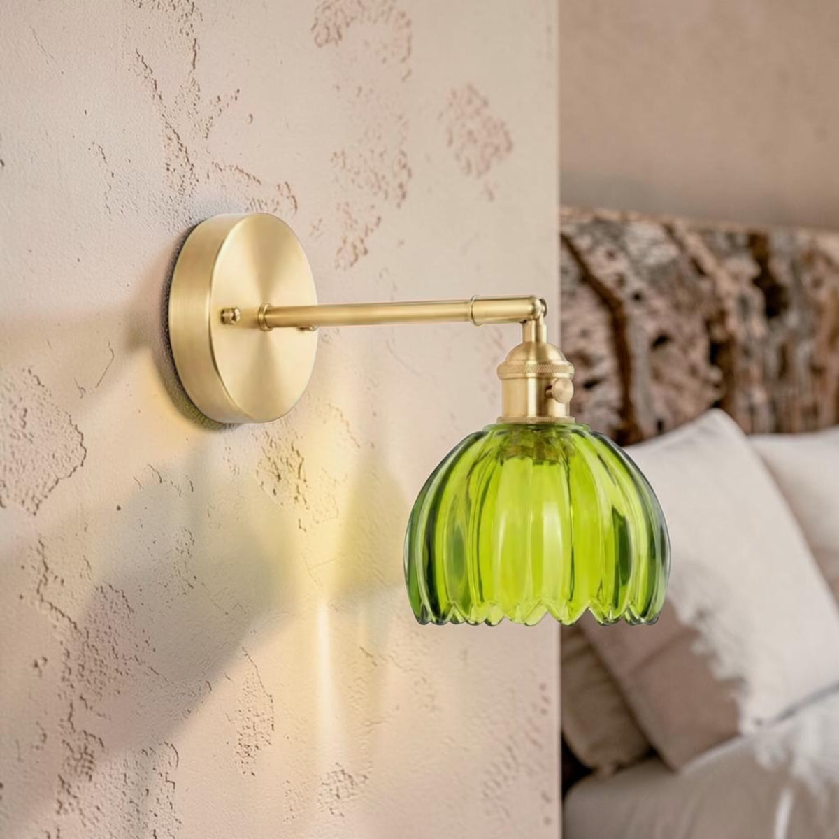 Beautiful green glass and brass wall lights