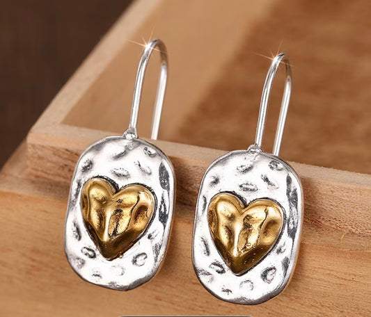Beautiful silver and copper heart dangly earrings