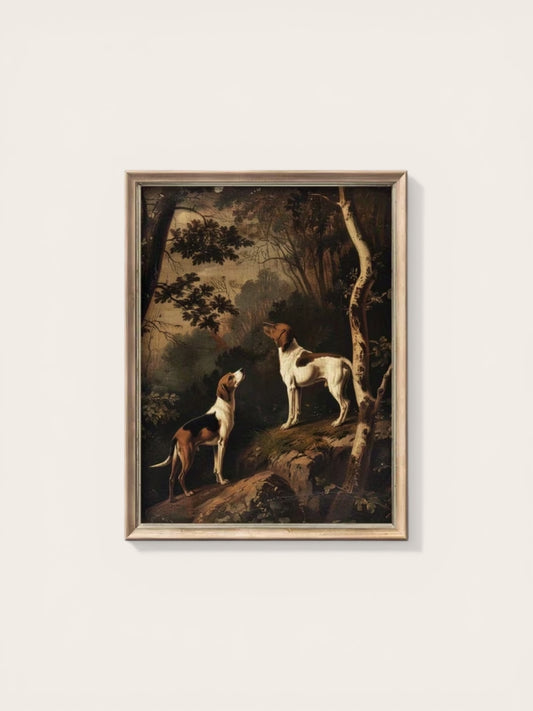 Framed painting of two dogs 