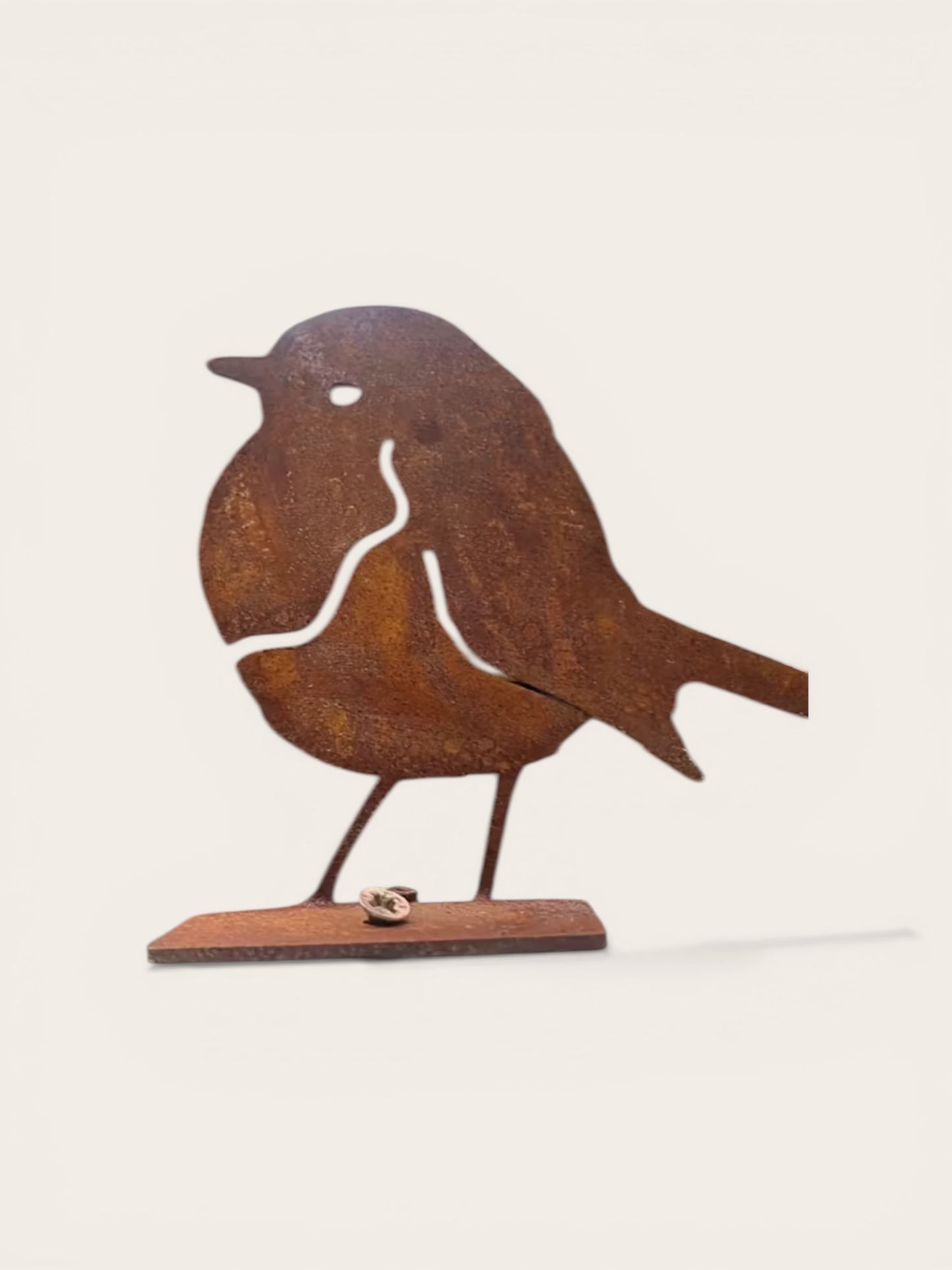 Decorative metal bird sculpture on a white background