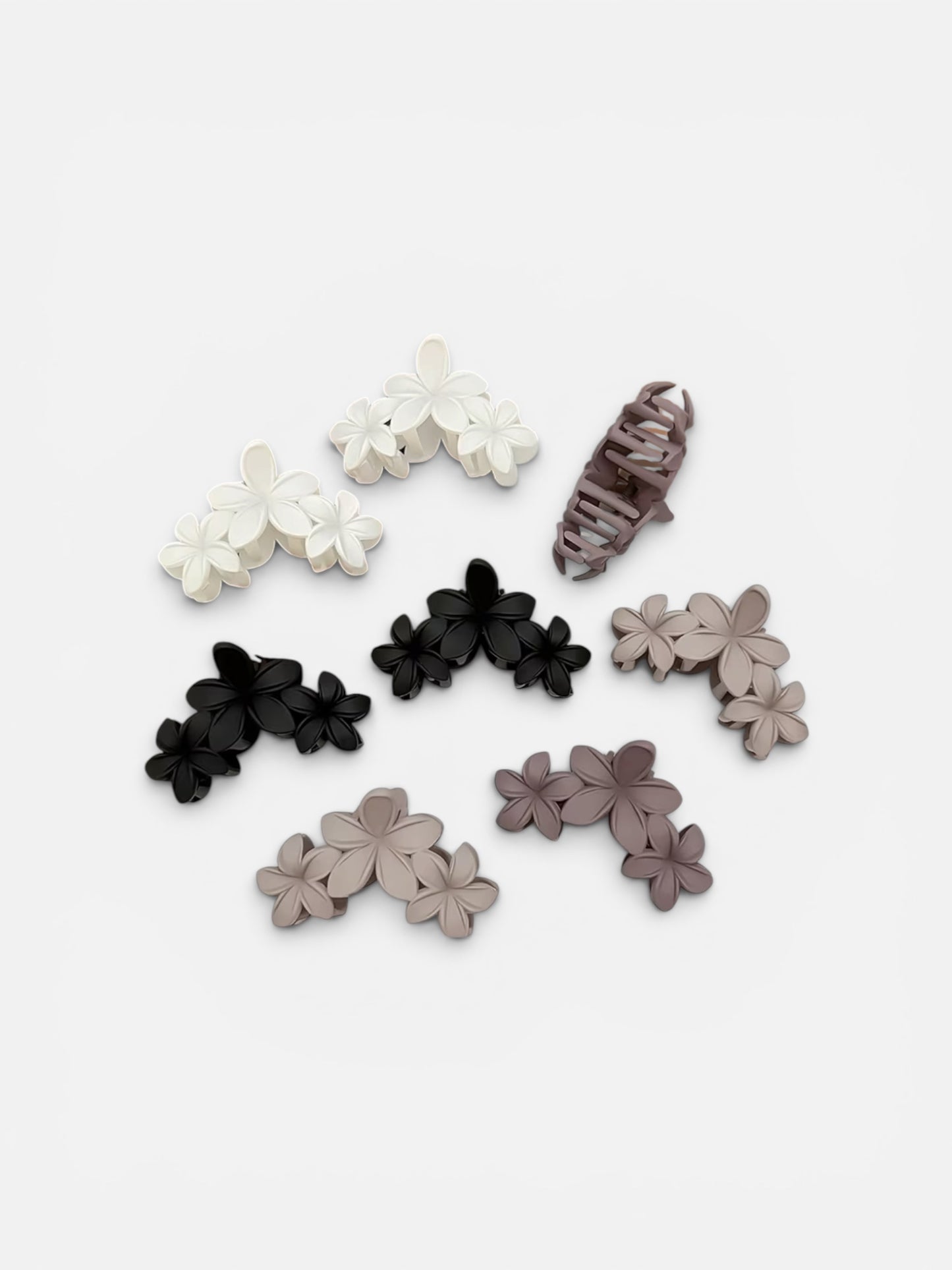 Floral Hairclips Set of 3 | Black, White & Beige