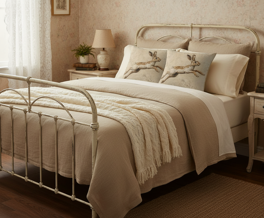 Neatly made bed with decorative pillows in a bedroom setting